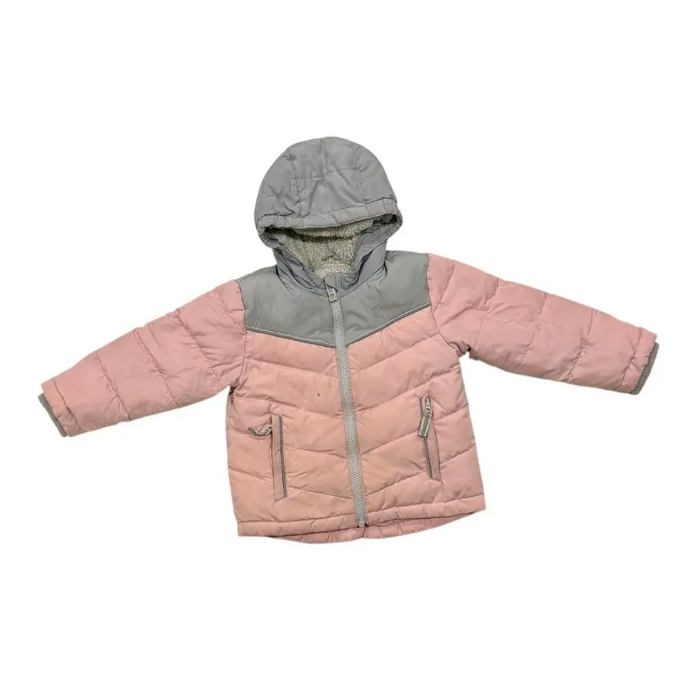 Eddie Bauer Toddler Girl 2T Sherpa Fleece Hooded Jacket Grey Pink